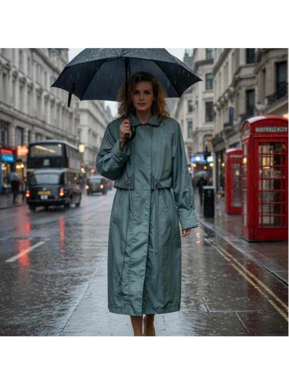 Mariel green raincoat with hood and pockets